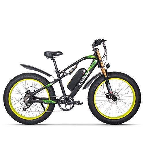 Electric Bike : cysum Electric bike M900 26inch electric mountain bicycle for man 1000W 48V snow fat Ebike (black green)