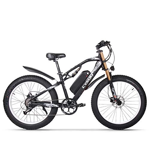 Electric Bike : cysum Electric bike M900 26inch electric mountain bicycle for man 1000W 48V snow fat Ebike (black white)