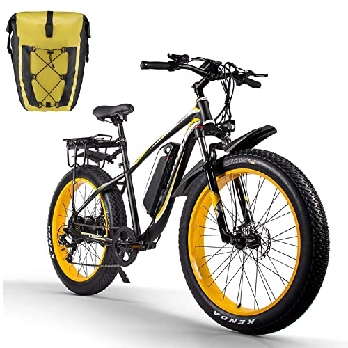 Electric Bike : CYSUM Electric Bike, M980 26 Inch E-Bike, 4.0" Fat Tire, 7 Speed ​​Electric Mountain Bike, LCD Display, 48V 17Ah Lithium Battery, Range up to 50-70 kilometers (Yellow)
