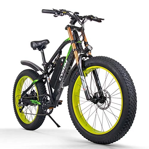 Electric Bike : cysum M900 1000w 48v Electric Fat Tire Snow Bike Bicycle Brushless Motor Beach Mountain Ebike (black green)