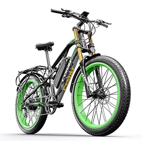 Electric Bike : CYSUM M900 Pro All-Terrain Electric Fat Bike, 26 Inch E-Bike, 7-Speed ​​Electric Mountain Electric Bike, LCD Display, 48V *17Ah Lithium Battery, Range Up to 50-70 Kilometers (Black-Green)