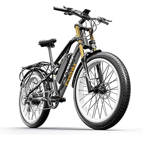 Electric Bike : CYSUM M900 Pro All-Terrain Electric Fat Bike, 26 Inch E-Bike, 7-Speed ​​Electric Mountain Electric Bike, LCD Display, 48V *17Ah Lithium Battery, Range Up to 50-70 Kilometers (Black-White)