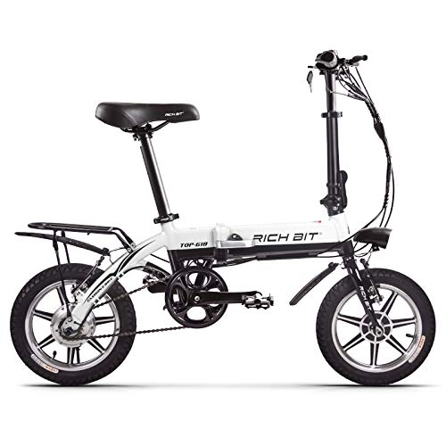 Electric Bike : cysumRT-618 Folding Electric Bike-2020 Lightweight foldable electric bike with 14 inches wheels, rear suspension, pedal assisted neutral bike, 250W 36V 10.2AH (Black-White)