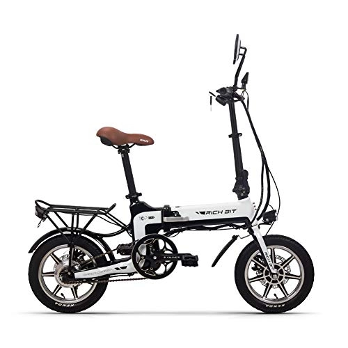 Electric Bike : cysumRT-619 Folding Electric Bike-2020 Lightweight foldable electric bicycle 14-inch wheels, rear suspension, pedal assisted neutral bike, 250W 36V 10.2AH (White)