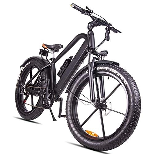 Electric Bike : D&XQX 26-Inch Electric Mountain Bike, 18650 Lithium Battery 48V 6-Speed Hydraulic Shock Absorber And Front And Rear Disc Brakes, Durability Up To 70Km, 4Inch Fat Tire Bikes