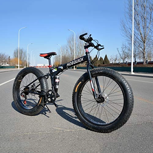 Electric Bike : Dapang 26" Folding Mountain Bike, 7 / 21 / 24 / 27 / 30 Speed Dual Suspension 4.0 Inch Wide Tire Bicycle Can Cycling On Snow, Mountains, Roads, Beaches, Etc, Black, 7speed