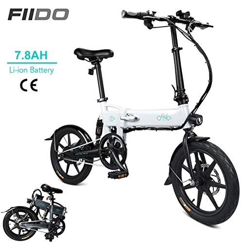 Electric Bike : DAPHOME FIIDO D2 Ebike, 50W 7.8Ah Folding Electric Bicycle Foldable Electric Bike with Front LED Light for Adult (White)