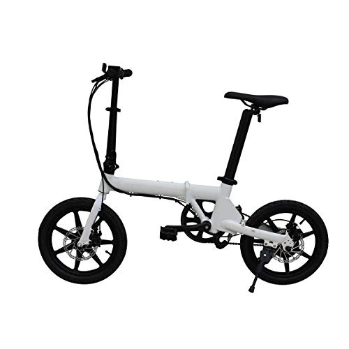Electric Bike : Daxiong Folding Electric Bicycle Lithium Battery Power Bicycle 16 Inch Power Bicycle Work Is Easy And Convenient, Easy To Carry, White