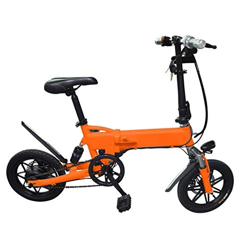 Electric Bike : Daxiong Folding Electric Bicycle with Pedal Booster 14 Inch Double Disc Brakes Adult Electric Car To Work Convenient And Easy To Carry, Orange