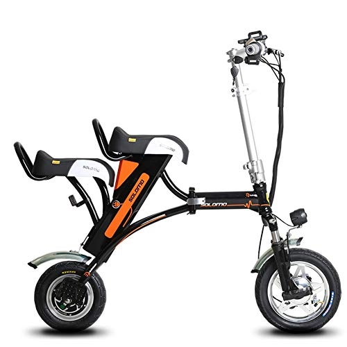 Electric Bike : Daxiong Lithium Electric Bicycle Mini Folding Female Double Parent-Child Travel Ultra Light Battery Car Skateboard Portable Car, Black