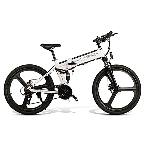 Electric Bike : DDFGG 26 Inch Electric Bike Mountain Bike, Adult Foldable Electric Mountain Bike 350W 48V 10AH, Electric Bike Men And Women With Central LCD Instrument(Color:white)