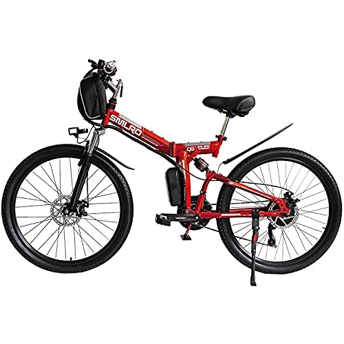Electric Bike : DDFGG Ebikes For Adults, Folding Electric Bike MTB Dirtbike, 26" 48V 10Ah 350W IP54 Waterproof Design, Easy Storage Foldable Electric Bycicles For Men(Color:Red)