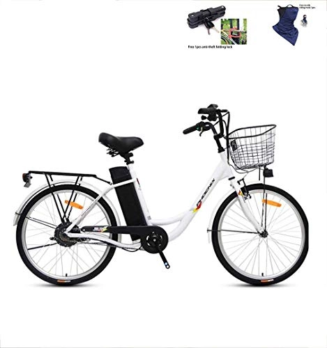 Electric Bike : DDL Electric bicycle, 24 inch comfortable bicycle, female and male moped pedal portable lithium battery 36V / 250W, urban t (Color : White, Size : 24inch)