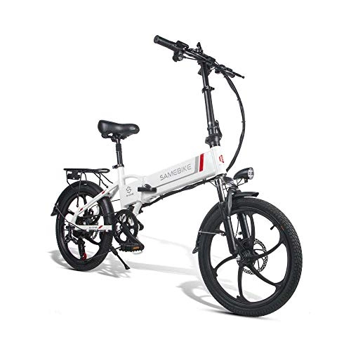 Electric Bike : DDZIX Electric Bike Folding for Adult, E-Bike, 350W Watt Motor 20 Inch Scooter Electric10.4Ah Folding Electric Bicycle with LED Light, Up To 35 Km / H, White