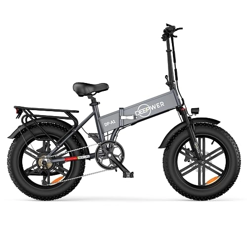 Electric Bike : DEEPOWER A1 Electric Bicycle for Adults, 250W Motor, Foldable 20" x 4.0 Fat Tire Electric Bike, 25KM / H, 48V 20AH Removable Battery, 7-Speed Gears, Disc Oil Brakes, Mountain Ebike (Gray)