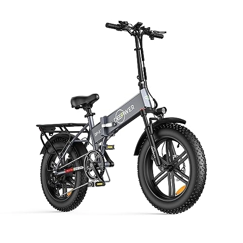 Electric Bike : DEEPOWER A1 Folding Electric Bicycle, 250W 20" x 4.0 Fat Tire Electric Bike, 25KM / H, 48V 20AH Removable Battery, 7-Speed Gears, Mechanical Disc Oil Brakes, Ebike for Adults (Gray)