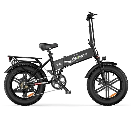 Electric Bike : DEEPOWER Electric Bicycle for Adults, 250W Motor, Foldable 20" x 4.0 Fat Tire Electric Bike, 25KM / H, 48V 20Ah Removable Battery, 7-Speed Gears, Disc Oil Brakes, Mountain Ebike (Black)