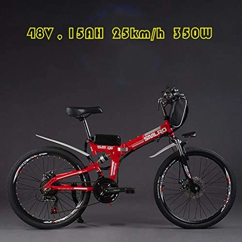 Electric Bike : DEPTH Electric Mountain Bike 48V 15AH with Removable Large Capacity Lithium-Ion Battery Electric Bicycle 21 Speed Gear And Three Working Modes 350W E-Bike, Red, 24