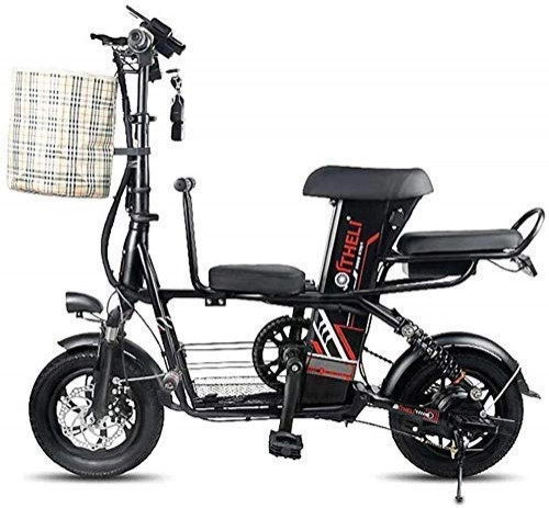 Electric Bike : dfff Electric Bicycle 12 Inch Wheels High Carbon Manganese Steel Material Portable Folding Electric Bike for Adult 48V Lithium-Ion Battery Powerf