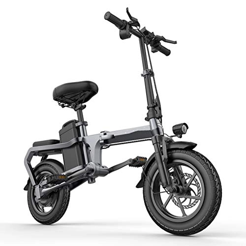 Electric Bike : DINEGG Electric bicycle 14-inch mini electric bike, chainless electric folding bike, vacuum tires, electric bike. QQQNE (Color : Gray)