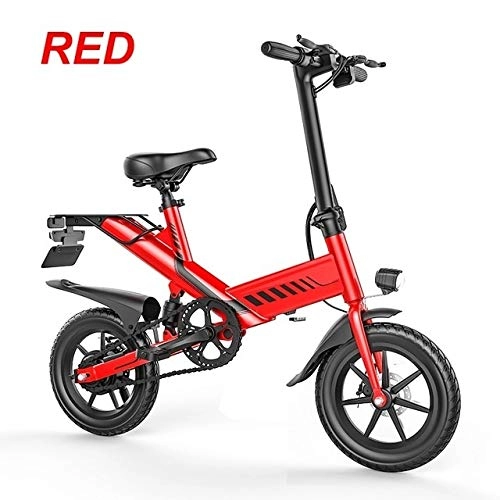 Electric Bike : DINEGG Electric bicycle 48V 7.5Ah 400W aluminum alloy smart electric bicycle, 14 inch rear suspension mini foldable electric bicycle, 3 colors for you to choose. QQQNE (Color : Red)