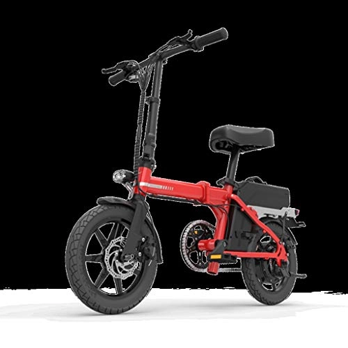 Electric Bike : DINEGG Electric bicycle Electric bicycles, foldable electric bicycles, electric bicycles with 14-inch tires, outdoor riding, green travel. QQQNE (Color : 48V 20AH red)