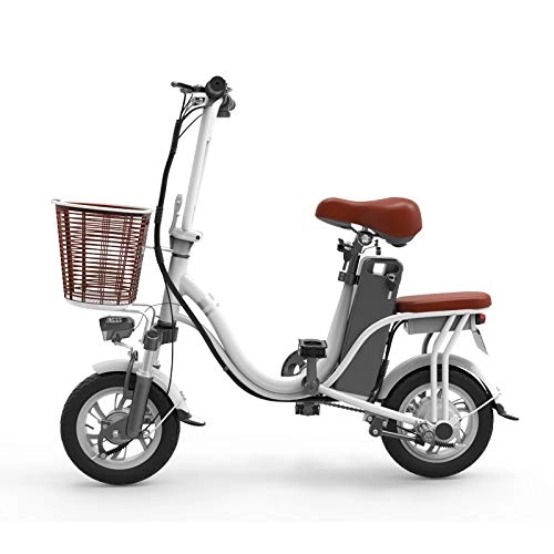 Electric Bike : DINEGG Electric bicycle Mini electric folding bicycle, vacuum tire, 400w high speed motor 48V lithium battery electric bicycle. QQQNE (Color : White)