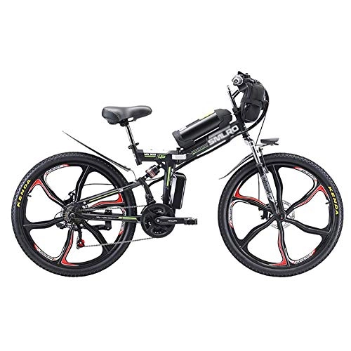 Electric Bike : DJP Mountain Bike, Furniture 26Inch Wheel Men's Electric Mountain Bikes, Foldable Lithium-Ion Battery Ebike Mountain Bike, E-Bike for Adults Outdoor Cycling Black 350W 48V 20Ah 250Km 155Mile, Black