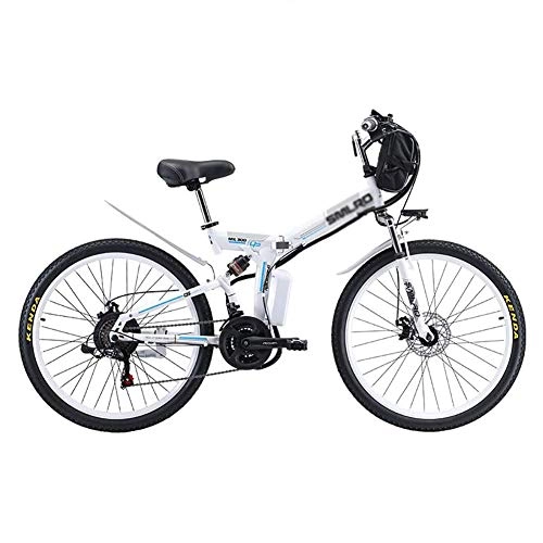 Electric Bike : DJP Mountain Bike, Furniture 3 Riding Modes Ebike for Adults Outdoor Cycling, Folding Electric Mountain Bikes, Wheel Lithium-Ion Batter Electric Bicycle Black 350W 48V 8Ah, White