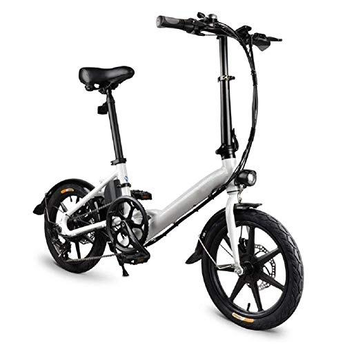 Electric Bike : Dljyy 14 Inch Folding Electric Bicycle, Foldable Electric Bike, Electric Folding Bike Foldable Bicycle Safe Adjustable Portable for Cycling, 250W, 25Km / H Max Speed, 120Kg Payload (Color : White)