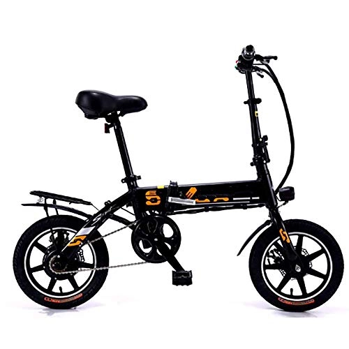 Electric Bike : Dljyy Electric Bicycle Powered Aluminum Alloy Lithium Battery Bike LED Headlights LED Display Shock Absorption 14Inch 2 Wheel Folding Lightweight Driving for Adult Gift Car, Black