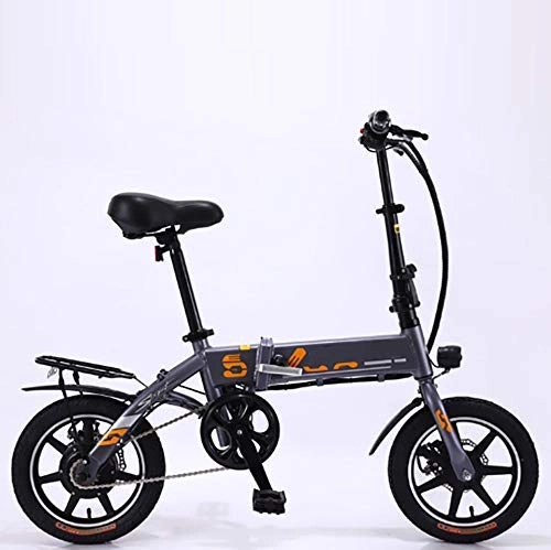 Electric Bike : Dljyy Electric Bicycle Powered Aluminum Alloy Lithium Battery Bike LED Headlights LED Display Shock Absorption 14Inch 2 Wheel Folding Lightweight Driving for Adult Gift Car, Gray