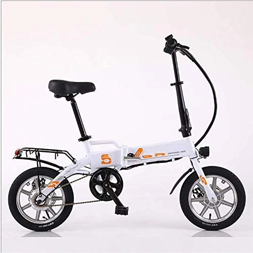 Electric Bike : Dljyy Electric Bicycle Powered Aluminum Alloy Lithium Battery Bike LED Headlights LED Display Shock Absorption 14Inch 2 Wheel Folding Lightweight Driving for Adult Gift Car, White