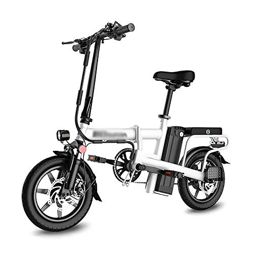 Electric Bike : DODOBD Folding Electric Bicycle E-Bike, 350W Powerful Motor Electric Bicycle with Pedal for Adults and Teens 14" Electric Bike 48V Lithium-Ion Battery / High Carbon Steel Frame
