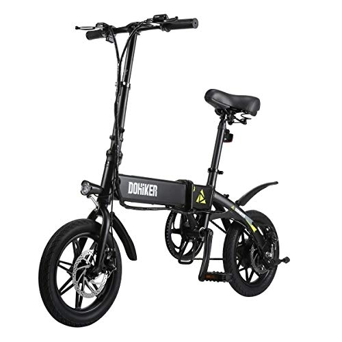 Electric Bike : Dohiker Folding Electric Bike Collapsible Moped Bicycle With LED Headlight Durable Tire Three Riding Modes USB Port - Black