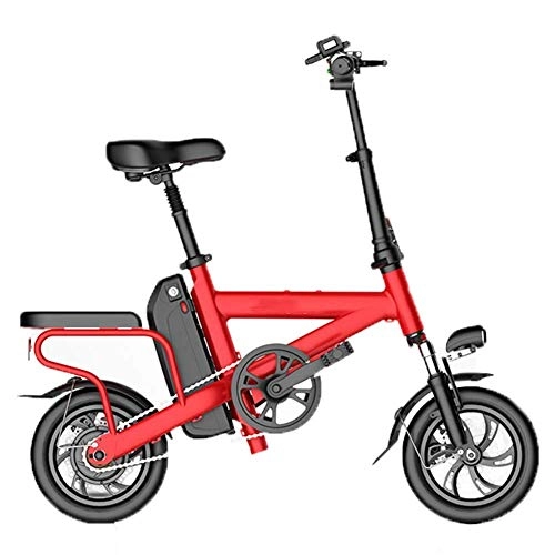 Electric Bike : DONG Folding Electric Bike, 12 inch E-Bike Scooter Portable City Speed Bike 3 Modes with LED Lighting Unisex Electric Assisted Bicycle Outdoor Riding, Red, 60~70KM, Red, 90~100KM