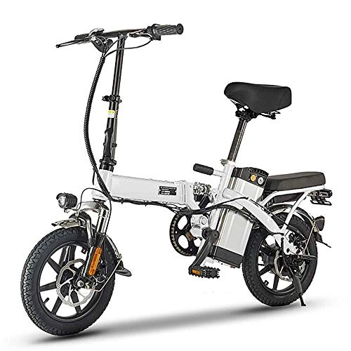 Electric Bike : Dpliu-HW Electric Bike Electric Bicycle 48V Lithium Battery Adult Folding Electric Car Mini Compact Generation Driving Travel Bicycle Battery Car (Color : White)