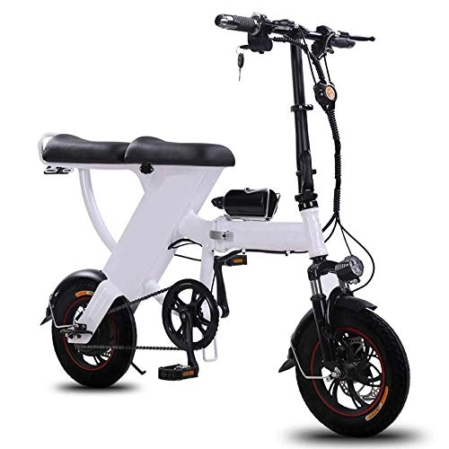 Electric Bike : Dpliu-HW Electric Bike Electric Bicycle Lithium Battery Foldable Male and Female Adult Small Travel Light Portable Mini Battery Electric Vehicle 48V (Color : White, Size : 35km)