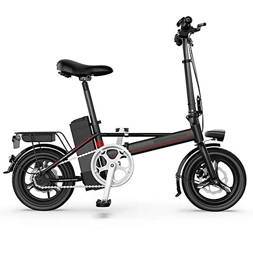 Electric Bike : Dpliu-HW Electric Bike Folding Electric Bicycle Mini Lithium Battery Battery Car Adult Generation Driving Electric Bicycle 48V 14Inch (Color : Black, Size : 220km)