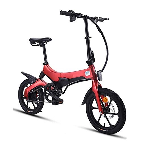 Electric Bike : Dpliu-HW Electric Bike Folding Electric Car Adult Bicycle Small Travel Battery Car Mini Generation Driving Bicycle Portable Lithium Battery Detachable 36V (Color : Red)