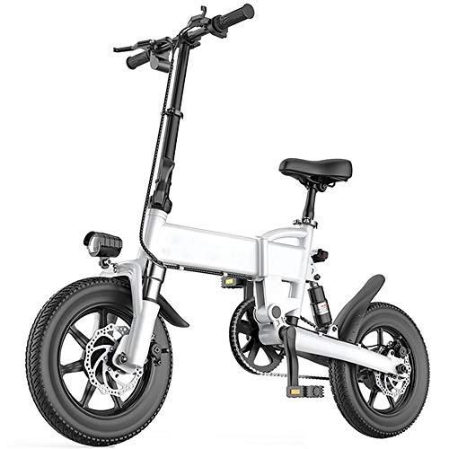 Electric Bike : DREAMyun Electric Bike Folding E-bike for adults, 14 inch Wheel, Pedal Assist Commuter Cycling Bicycle, Max Speed 25km / h, Motor 250W / 36V, 7.8Ah Rechargeable Lithium Battery, White, 14" / 5.2AH