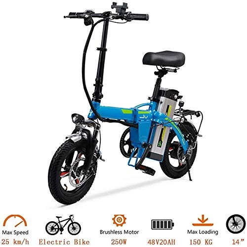 Electric Bike : Drohneks Folding Electric Bicycle, 48V 20Ah Electric Bike 14 Inch Snow Electric Bike Removable Lithium-ion Battery 400W Urban Commuter Ebike for Adults