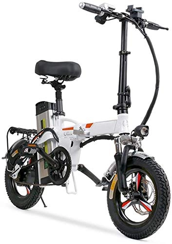Electric Bike : Drohneks Portable Folding Electric Bike, 14inch Electric Bicycle Removable Battery Ebike Two Disc Brakes Electric Bike Mini Adult EBike