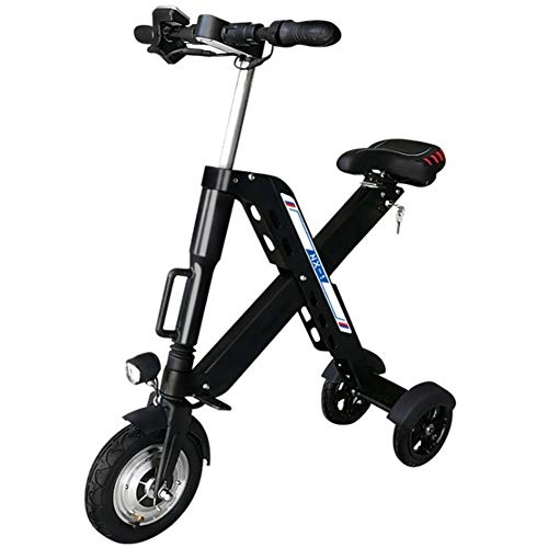 Electric Bike : DSHUJC Portable electric bicycle, Folding City E-bike, three-wheel battery car, Top speed 25Km / H, With LED light, for student office workers, Black