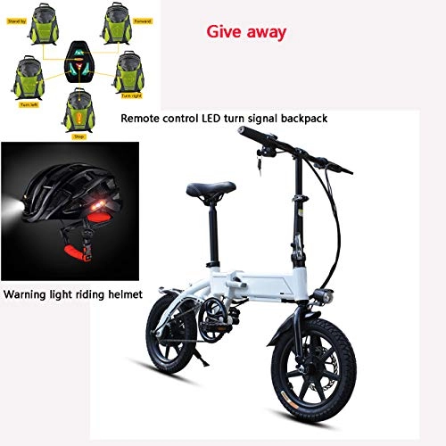 Electric Bike : Dsqcai Ebs Electric Bicycle Folding 14-inch Light Moped, Equipped with Removable Hidden Lithium-ion Battery, Endurance 35km, Send Helmet, Backpack, White
