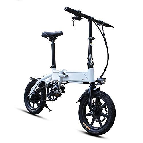 Electric Bike : Dsqcai EBS Electric Bicycle Folding Lithium Battery Lightweight Moped, Equipped With Removable Hidden 18650 Power Lithium Ion Battery, 14 Inch, 35KM Pure Electric Life, White
