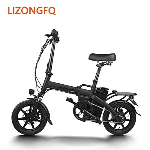 Electric Bike : Dsqcai Folding and Driving Electric Bicycle Mini Small Light Portable Power Lithium Battery Car, 48v8a Lithium Ion Battery, 14 Inches, Black
