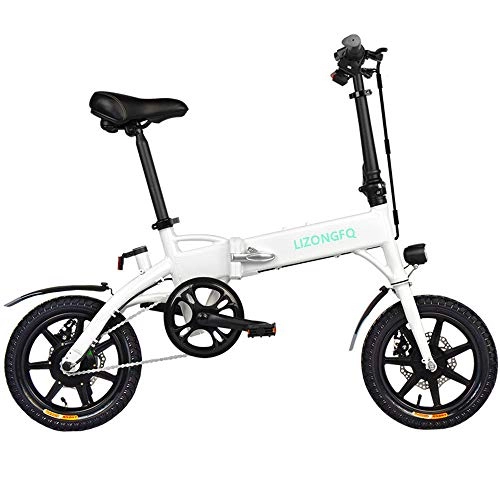 Electric Bike : Dsqcai Folding Electric Bicycle 14-inch Power-assisted Electric Bicycle Lithium Battery 10.4ah, Battery Life 55 Kilometers, White