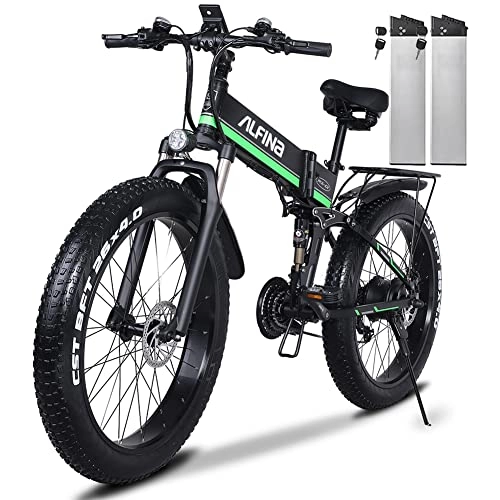Electric Bike : Dual Hydraulic Disc Mountain Ebike，With Two 48V*12.8Ah Removable Batteries, 26 * 4.0 Inch Fat Tire， Foldable Electric Bike for Adults