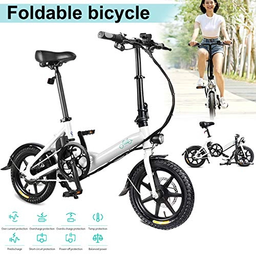 Electric Bike : Duial Electric Folding Bike Lightweight 14 inch Wheels 250W 7.8Ah Folding Electric Bicycle Ebike Adjustable Height, Double Disc Brake Portable for Cycling, Suit for Commuting, Shopping, Exercise Bike